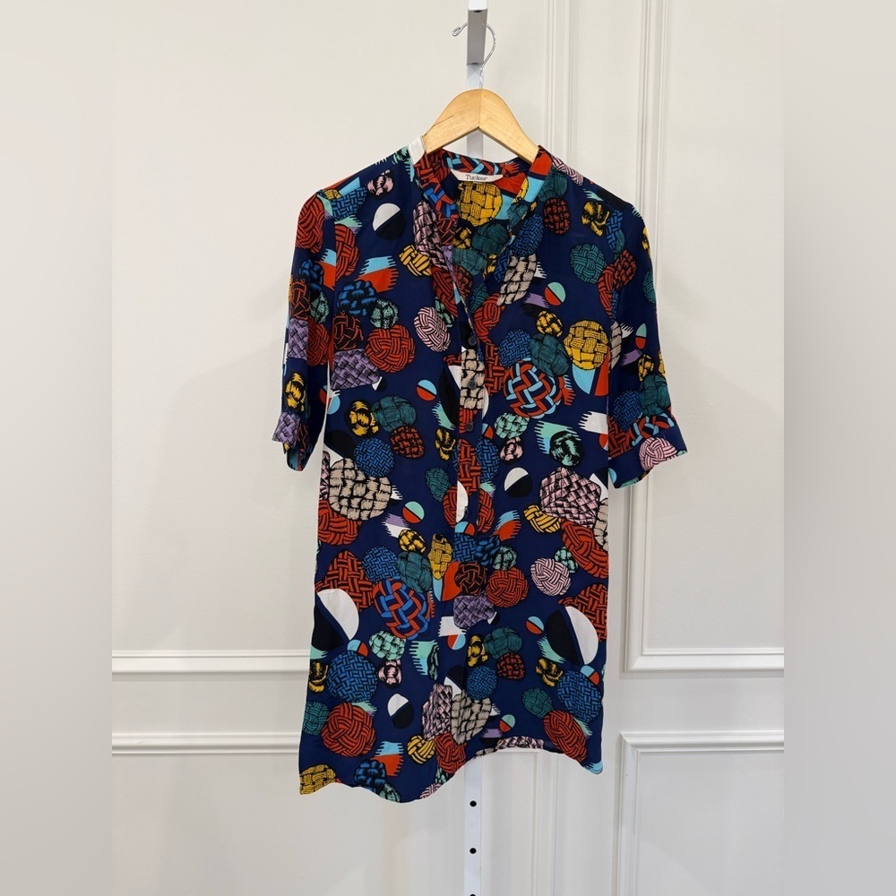 Tucker Multicolor Patterned Blouse 100% Silk